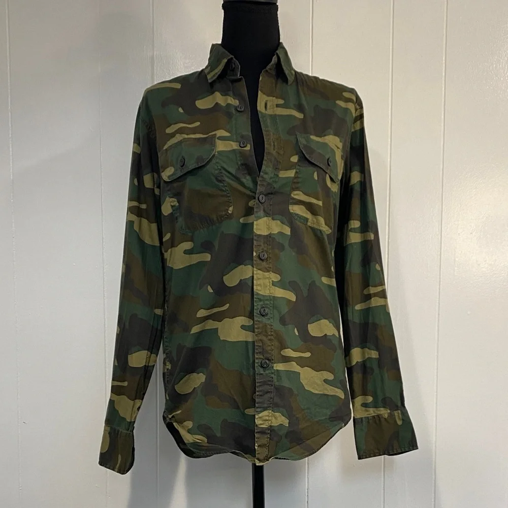J.Crew Camo Button Up Shirt XS 100% Cotton Utility Military Streetwear